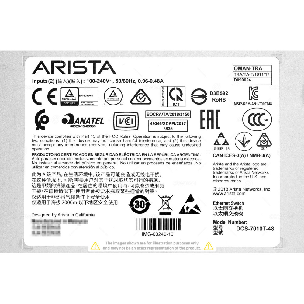 Arista DCS-7010T-48 48x RJ-45 1Gb 4x SFP+ 10Gb - Ethernet Switch
